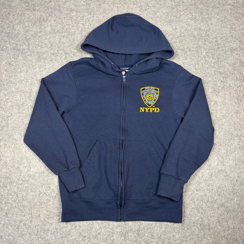 NYPD Police Department New York City Full Zip Hoodie Navy Blue Small